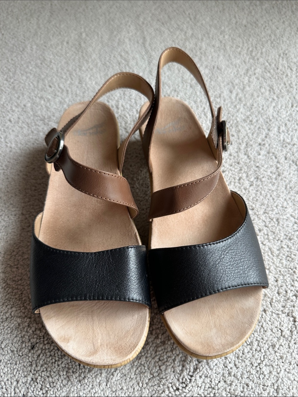 Dansko Black and Brown Leather Slingback Sandals